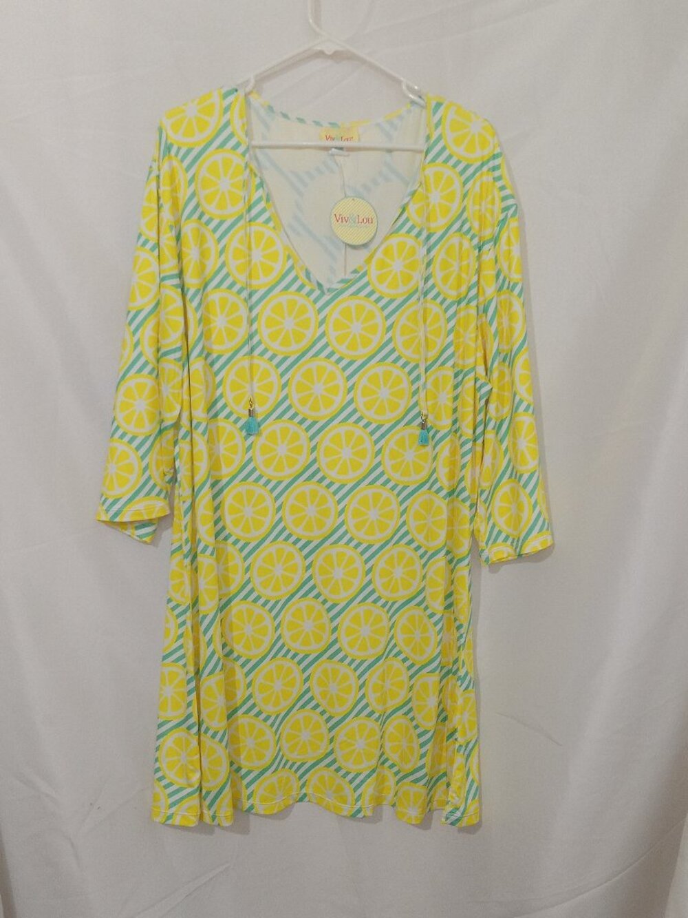 Viv & Lou Lemon Print Tunic Dress Main Squeeze Swim Cover Up 2XL NEW